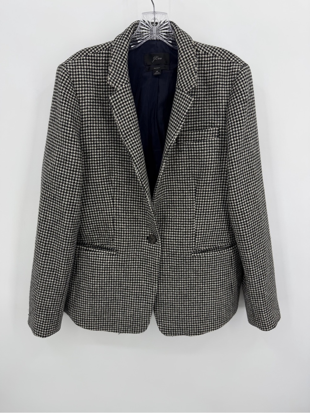 J. Crew Regent Houndstooth Wool Blazer Coat Black Ivory Size 16 - Picture 3 of 10